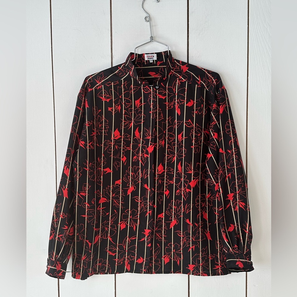 Rodier Paris Vintage Striped Floral Shirt Sz 40 (8) Maximalist France